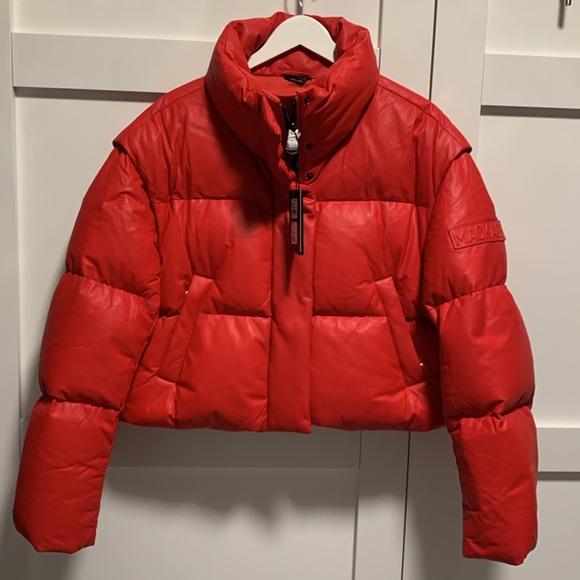 🔥🔥🔥SOLD! MACKAGE   BAILEY-DL RED LEATHER  DOWN FILLED PUFFER/BOMBER SIZE L🔥🔥🔥 - Picture 12 of 12